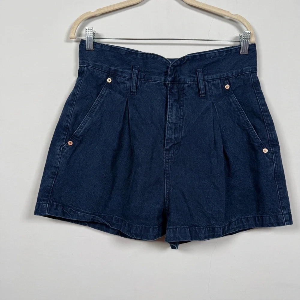 Vintage High Waist 100% Cotton Pleated Denim Women's Shorts, Size 13